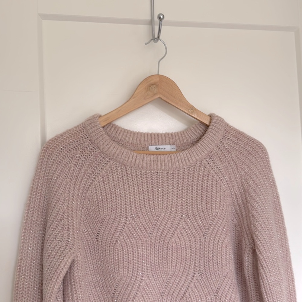 Reitman’s Pink Cozy crew neck sweater in pink with silver accents